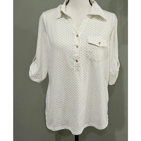 Emily Daniels Petite Medium Short Sleeve One Pocket Dot Blouse - Picture 1 of 8